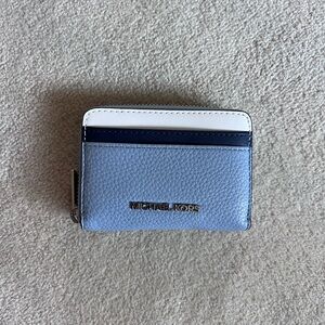Michael Kors Light Blue, White & Navy Leather Jet Set Wallet